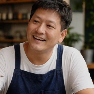 앞치마를 입고 웃는 사장님